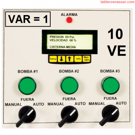 10VE-N-03-440 3Hp Tablero de Control de Bombeo - Hidroneumático Velocidad Variable, 1 Variador por Tablero