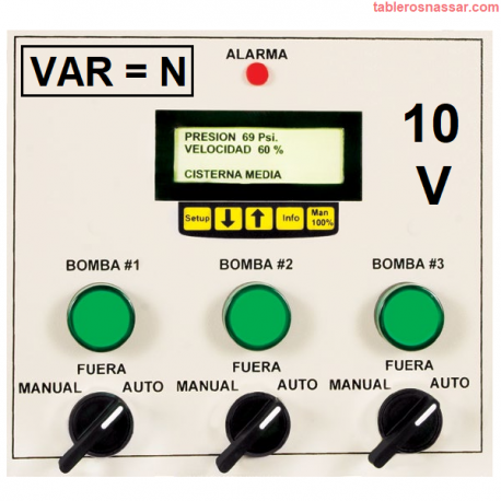 10V-N-05-220 5Hp Tablero Control de Bombeo - Hidroneumático Velocidad Variable, 1 Variador por Bomba